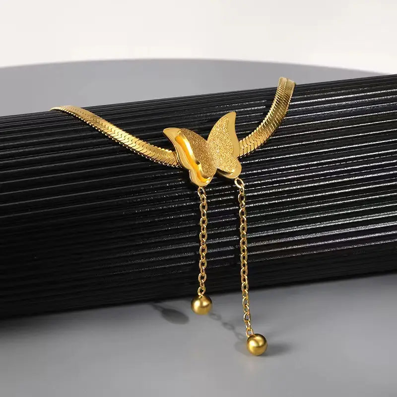Butterfly Long Tassel 18K Gold Plated Stainless Steel Anti-Tarnish Necklace