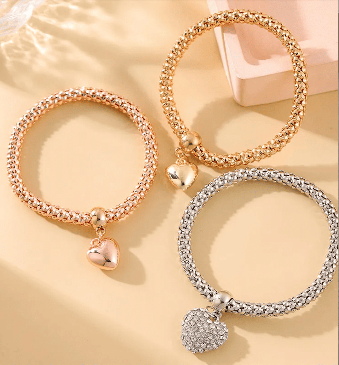 Combo Set Of Three Colors Heart Shape Charm Bracelets