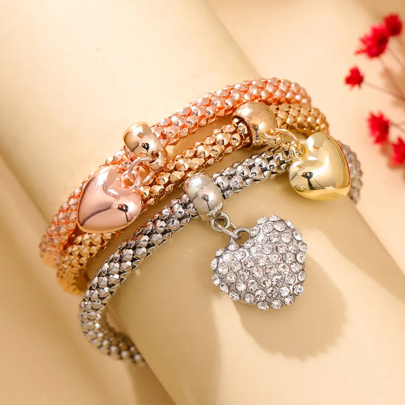 Combo Set Of Three Colors Heart Shape Charm Bracelets