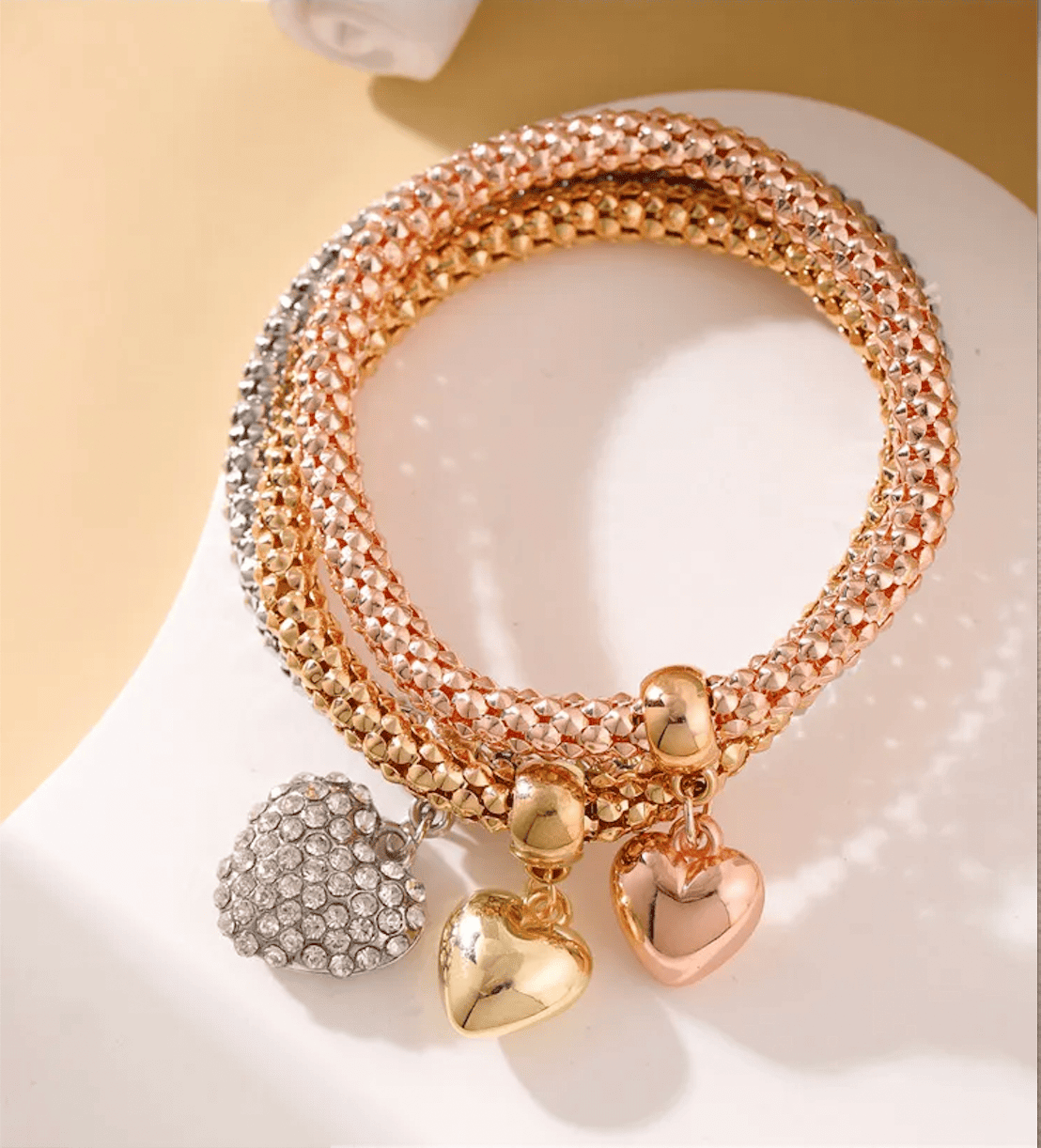 Combo Set Of Three Colors Heart Shape Charm Bracelets