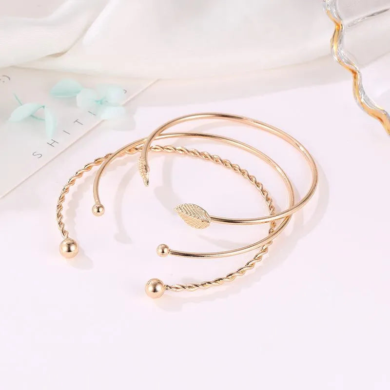 Combo Set Of Three Twist Leaf Geometric Open Bracelet