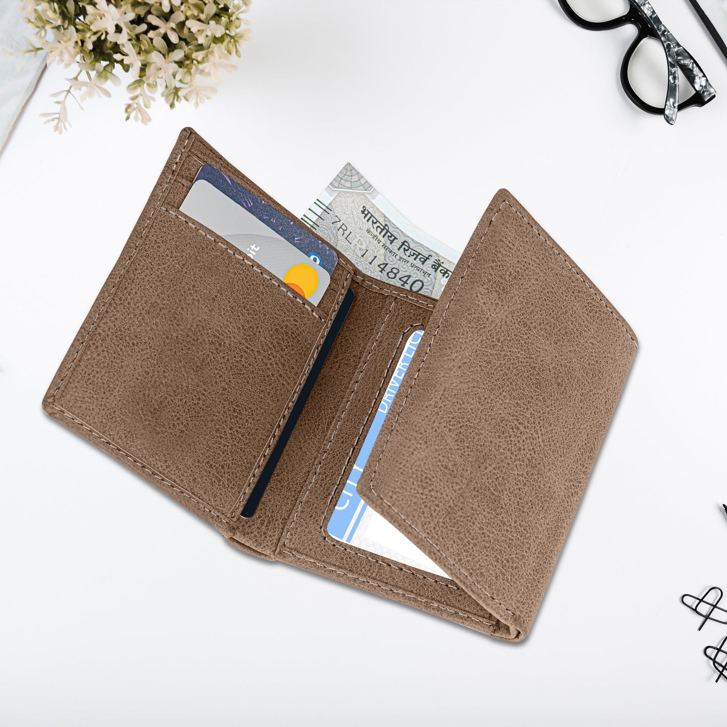 Executive Suede Leather Tri-Fold Wallet