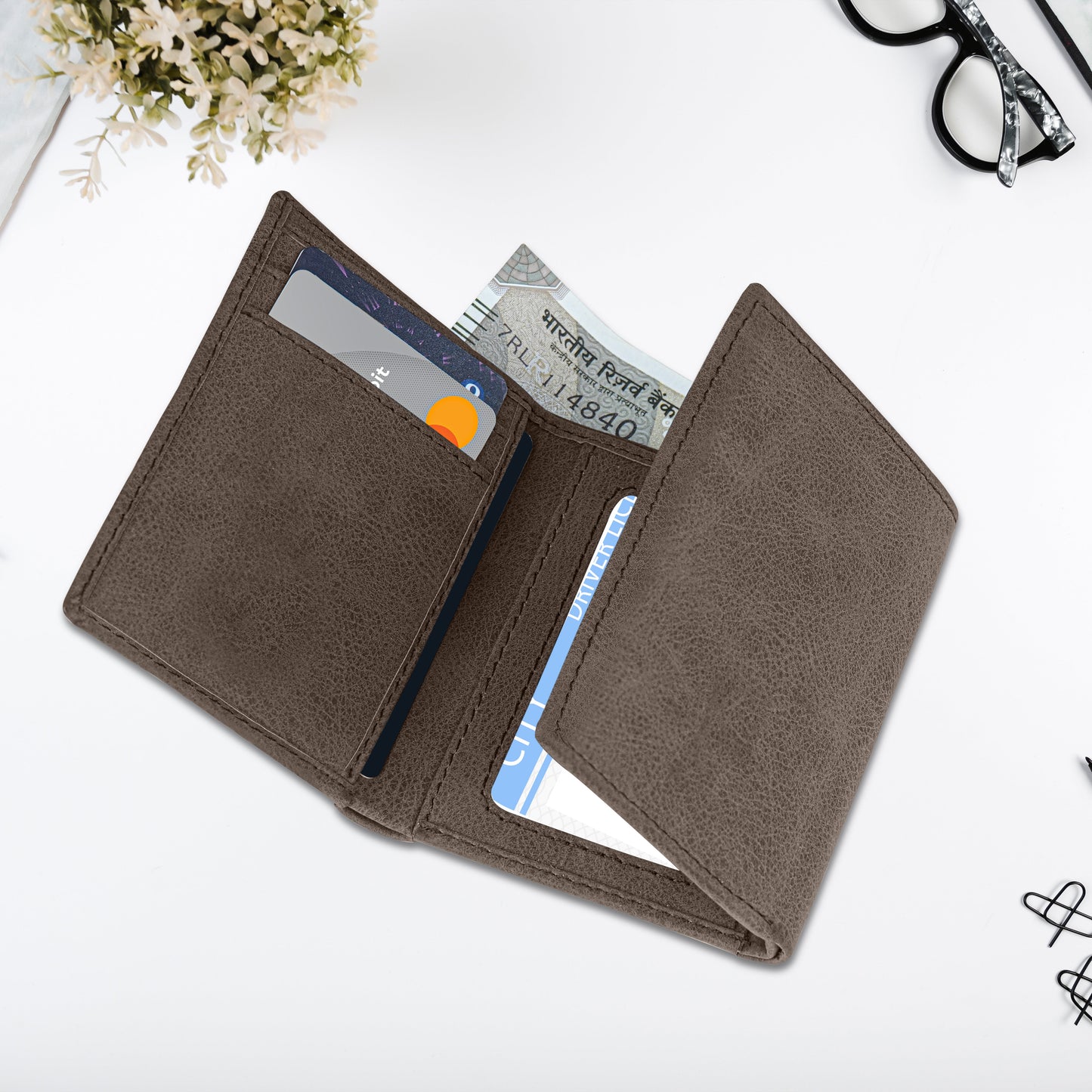 Executive Suede Leather Tri-Fold Wallet
