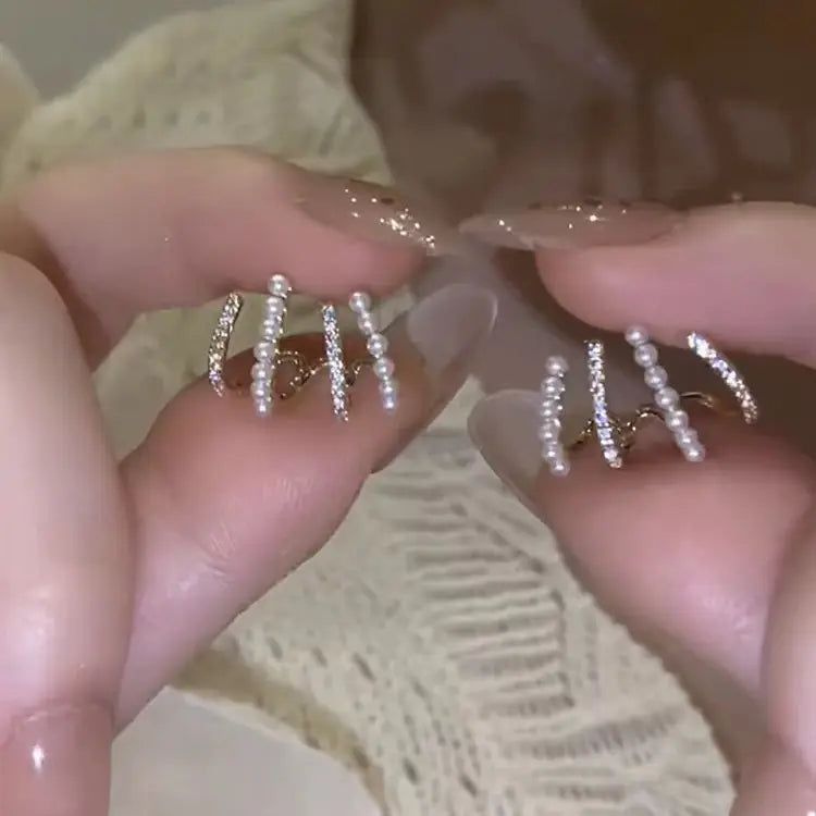 Crystal Huggie Wrap Cuff Four Claws Stud Earrings Geometric Earring