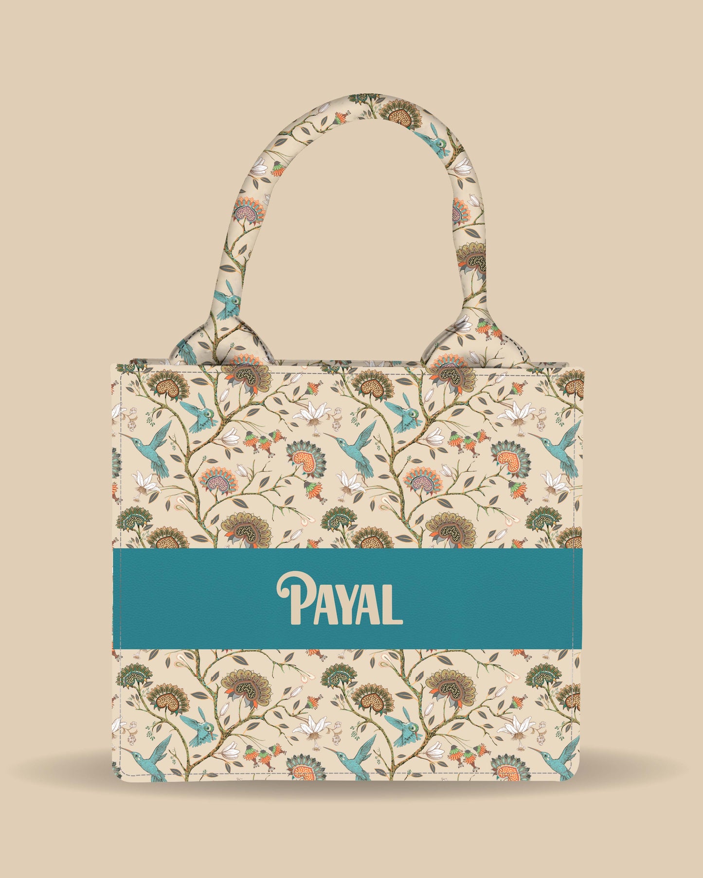 Customized Small Tote Bag Designed with Humming Birds And Vintage Flower Plant