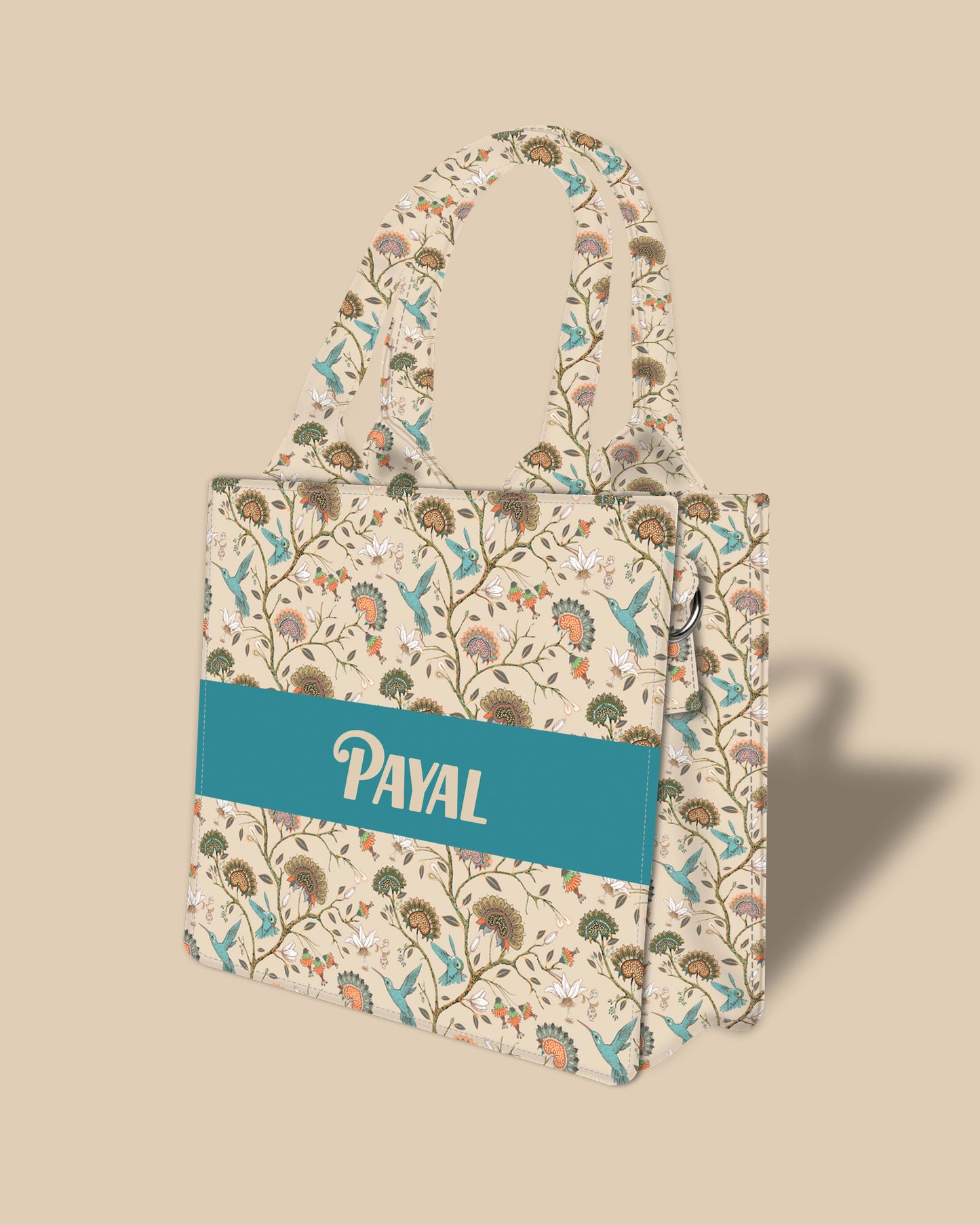 Customized Small Tote Bag Designed with Humming Birds And Vintage Flower Plant