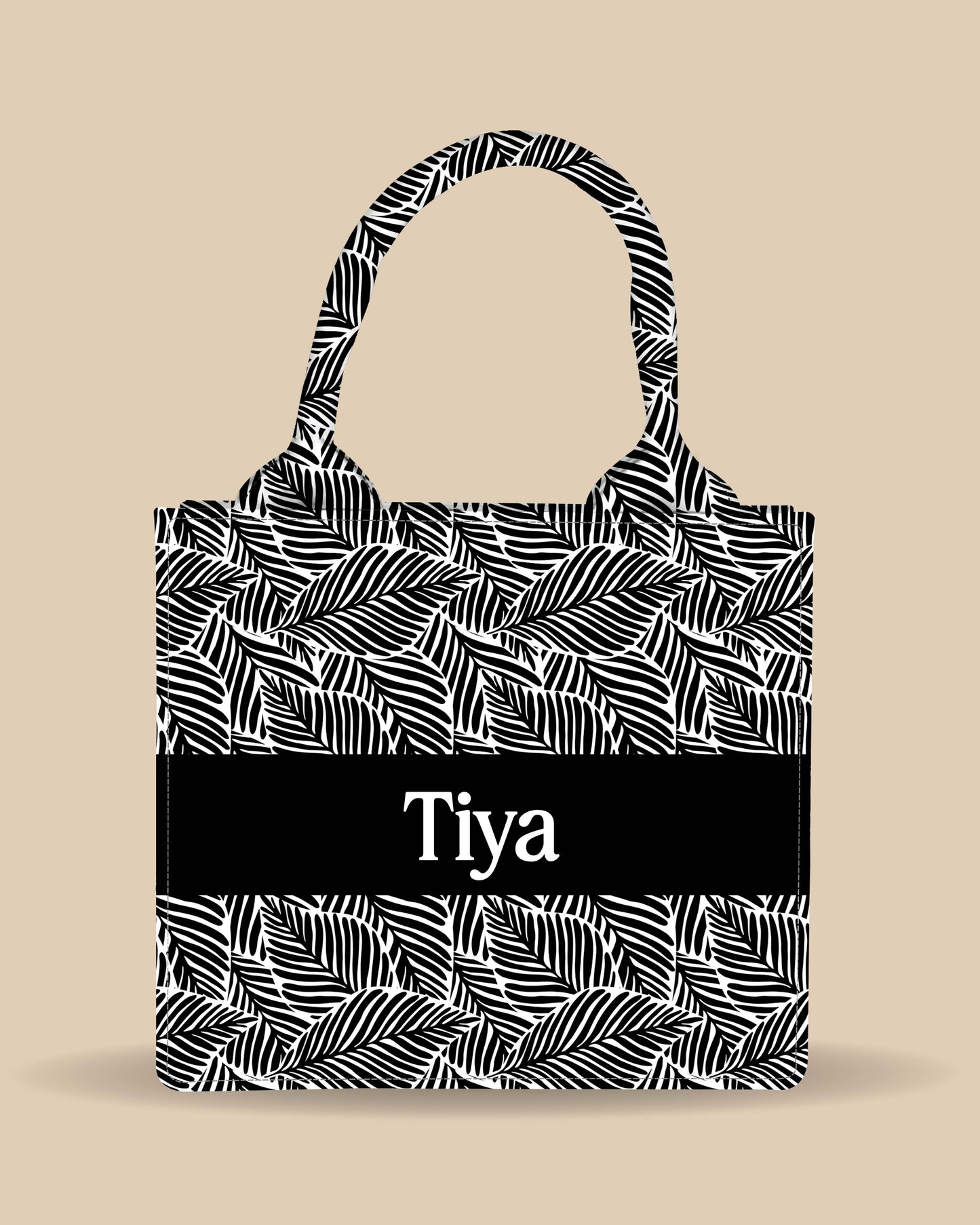 Customized Small Tote Bag Designed with Tropical Leaf Calligraphy