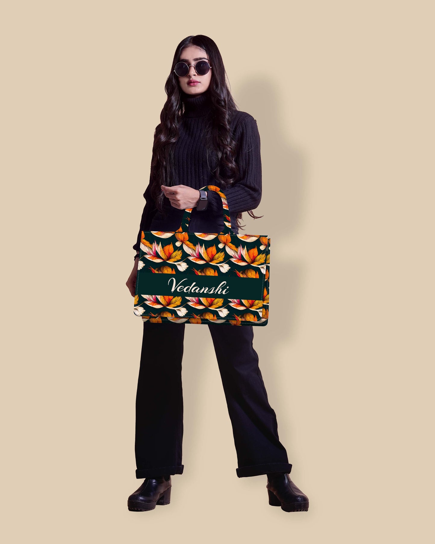 Customized Tote Bag Designed With Autumn Leaves Decorative Pattern
