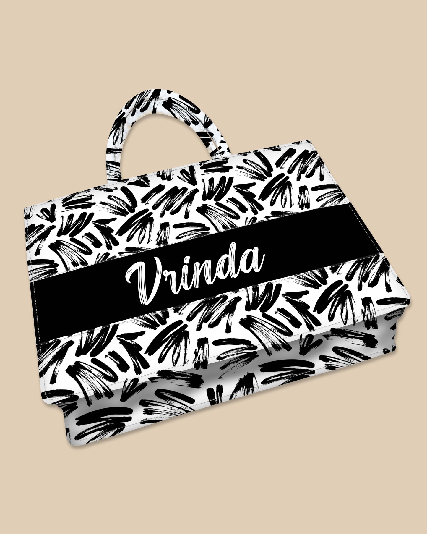 Customized Tote Bag Designed With Black Brushstrokes Pattern