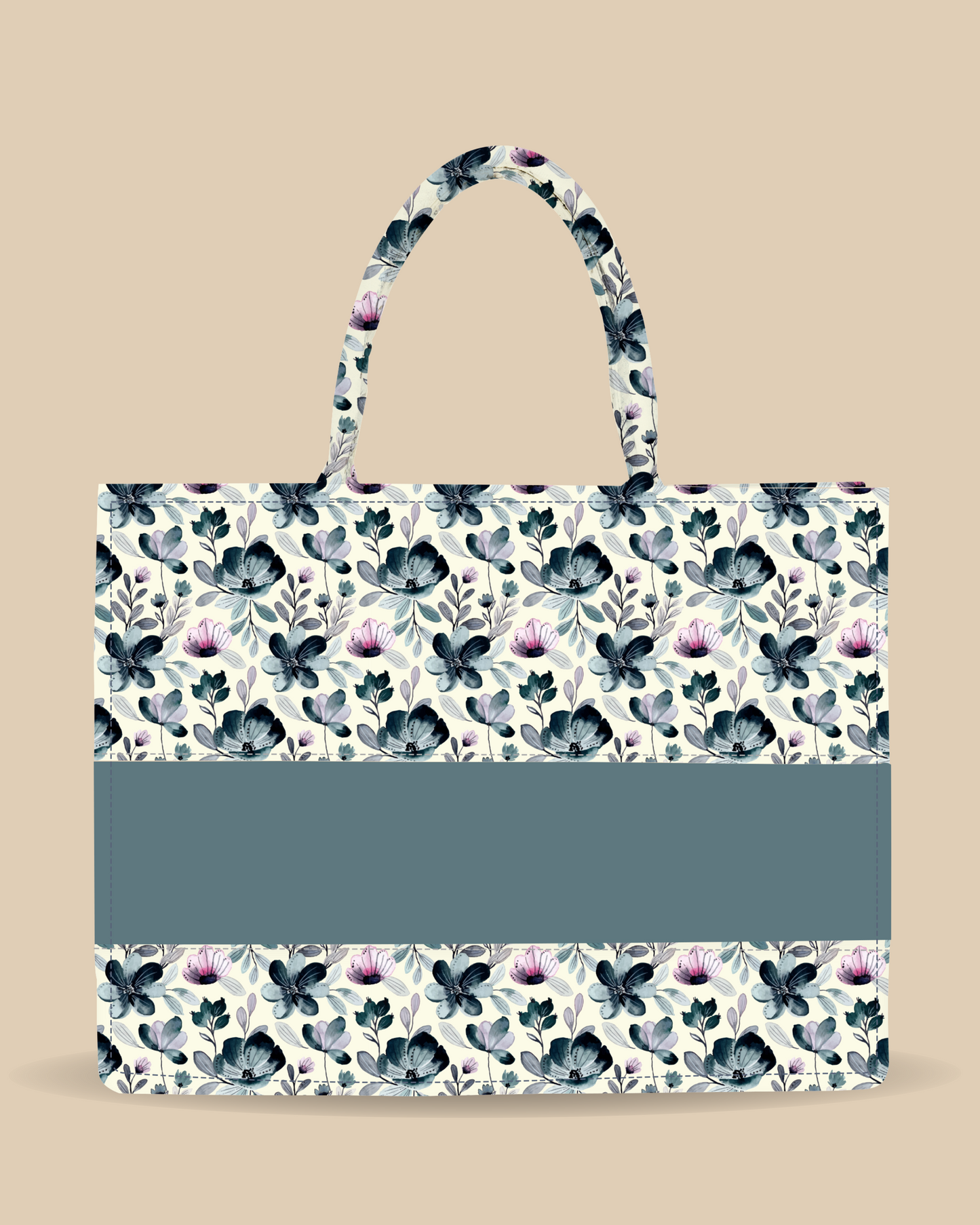 Customized Tote Bag Designed With Indigo Watercolor Floral Pattern