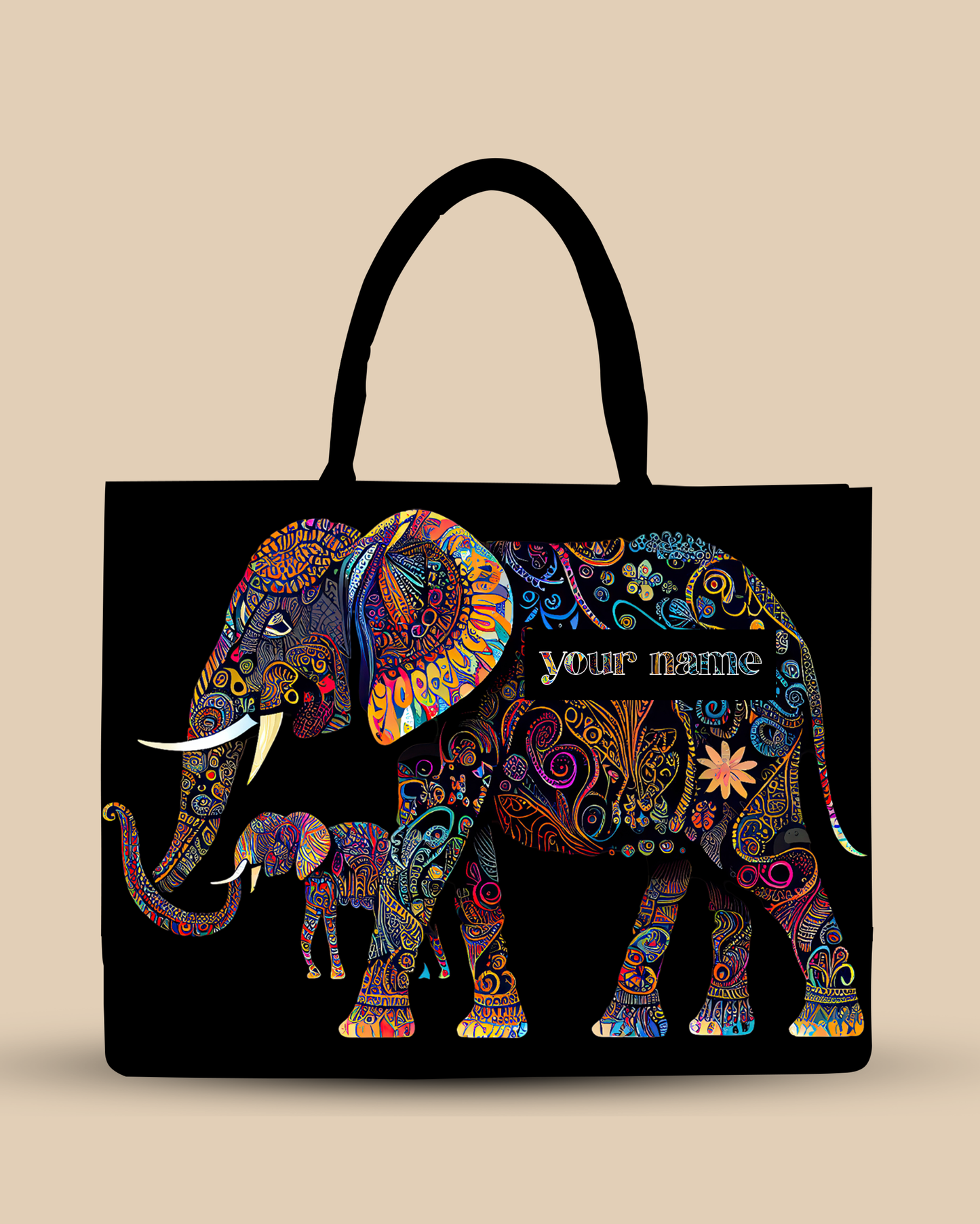 Customized Tote Bag Designed with Baby And Mother Elephant Pattern