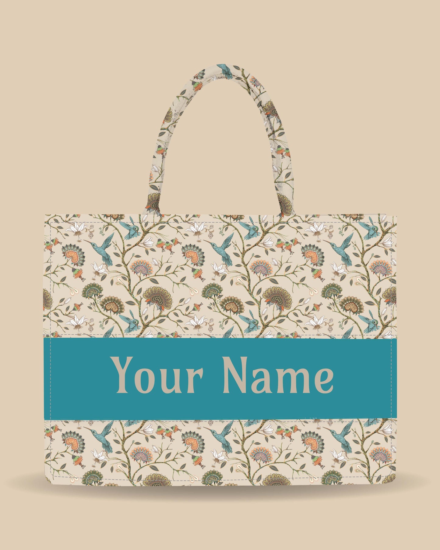 Customized Tote Bag Designed with Humming Birds And Vintage Flower Plant