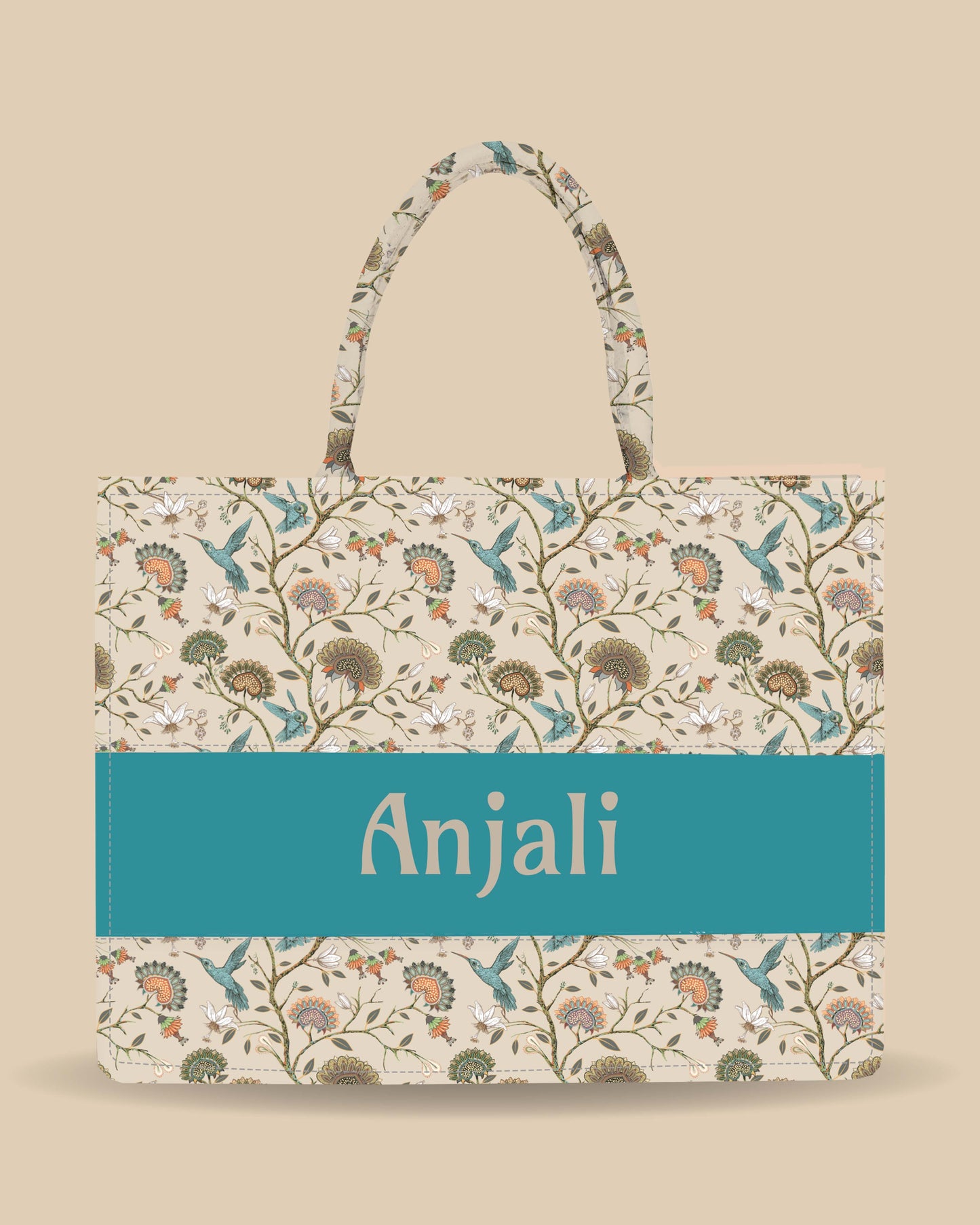 Customized Tote Bag Designed with Humming Birds And Vintage Flower Plant