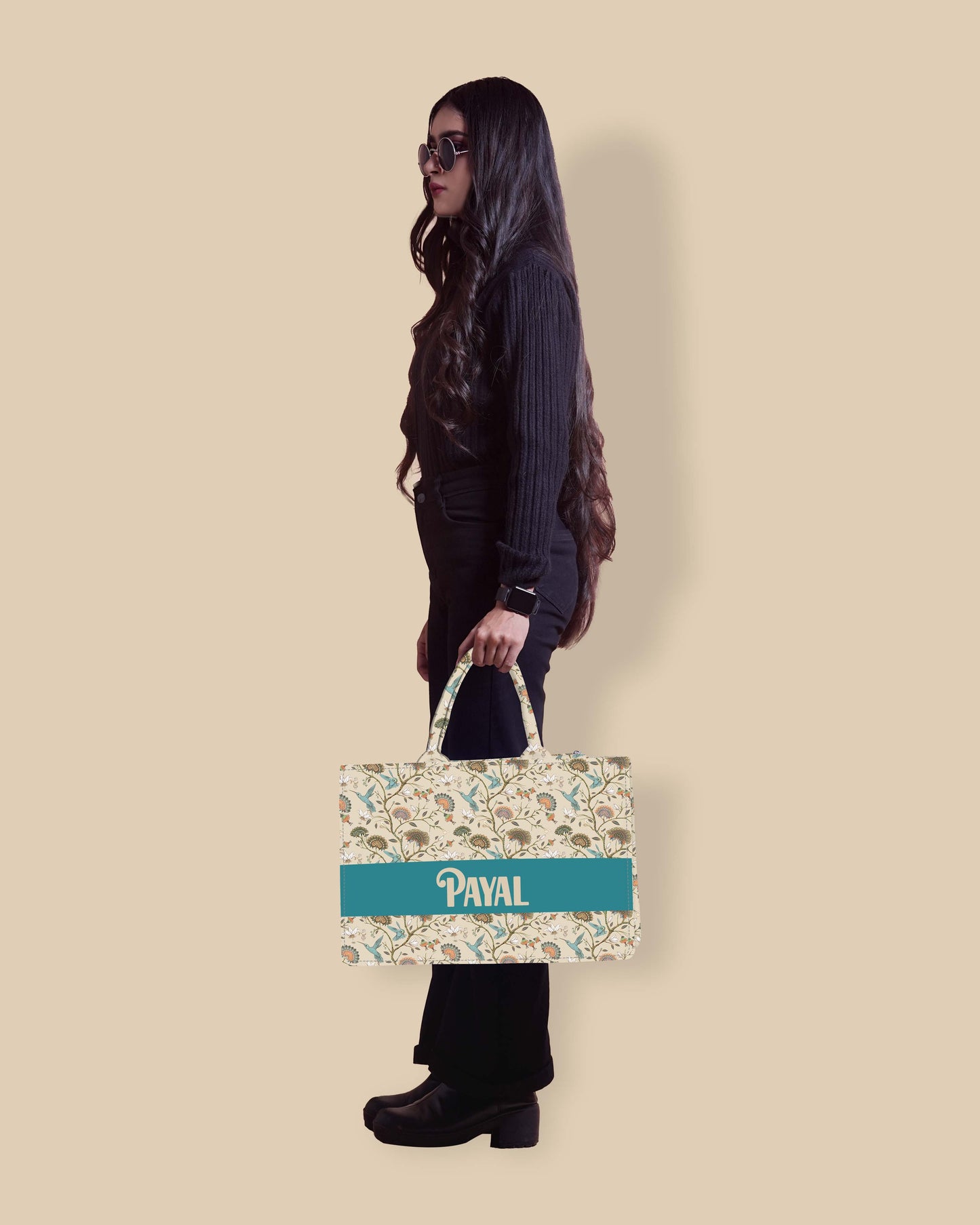 Customized Tote Bag Designed with Humming Birds And Vintage Flower Plant