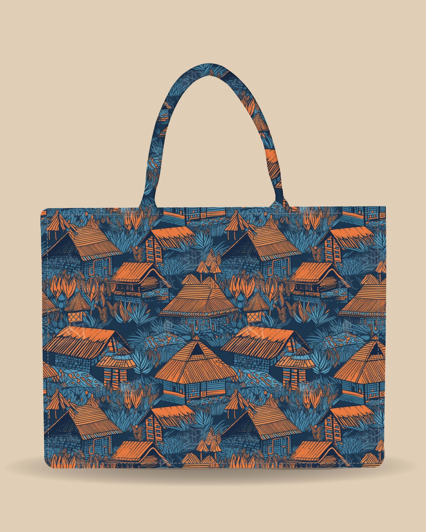 Customized Tote Bag Designed with Vintage Dutch Beach Huts And Trees