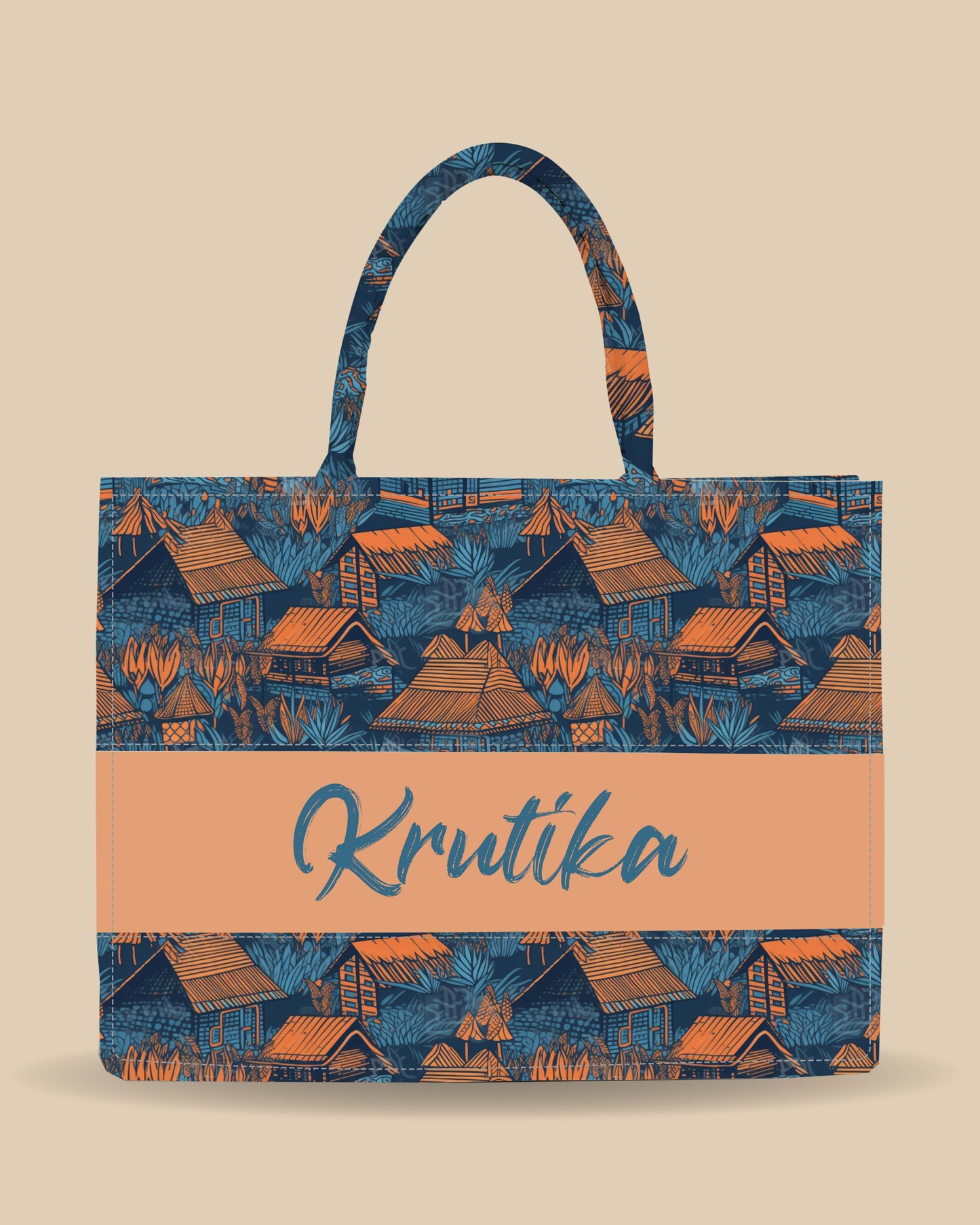 Customized Tote Bag Designed with Vintage Dutch Beach Huts And Trees