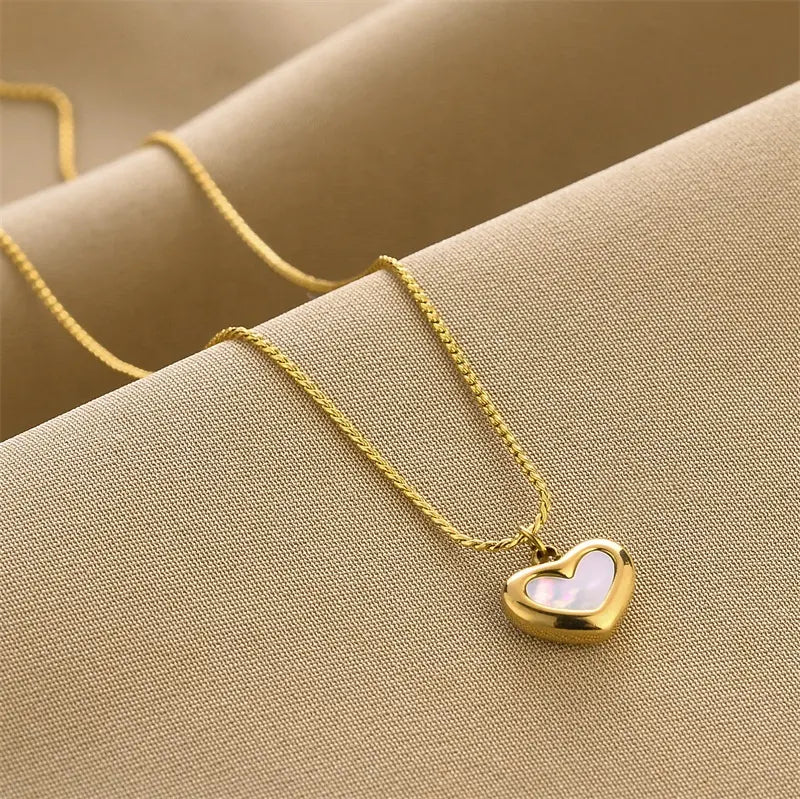 Cute Shell Love Heart 14K Gold Plated Stainless Steel Anti-Tarnish Necklace