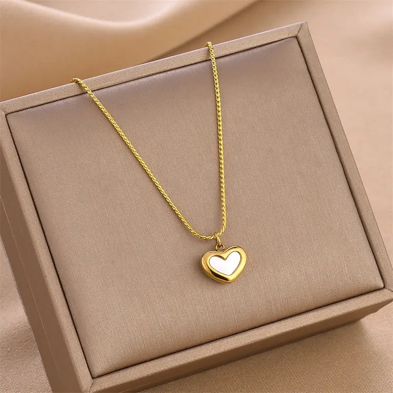 Cute Shell Love Heart 14K Gold Plated Stainless Steel Anti-Tarnish Necklace