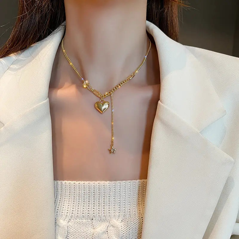 Dainty Love Heart Pendant 18K Gold Plated Stainless Steel Anti-Tarnish Necklace