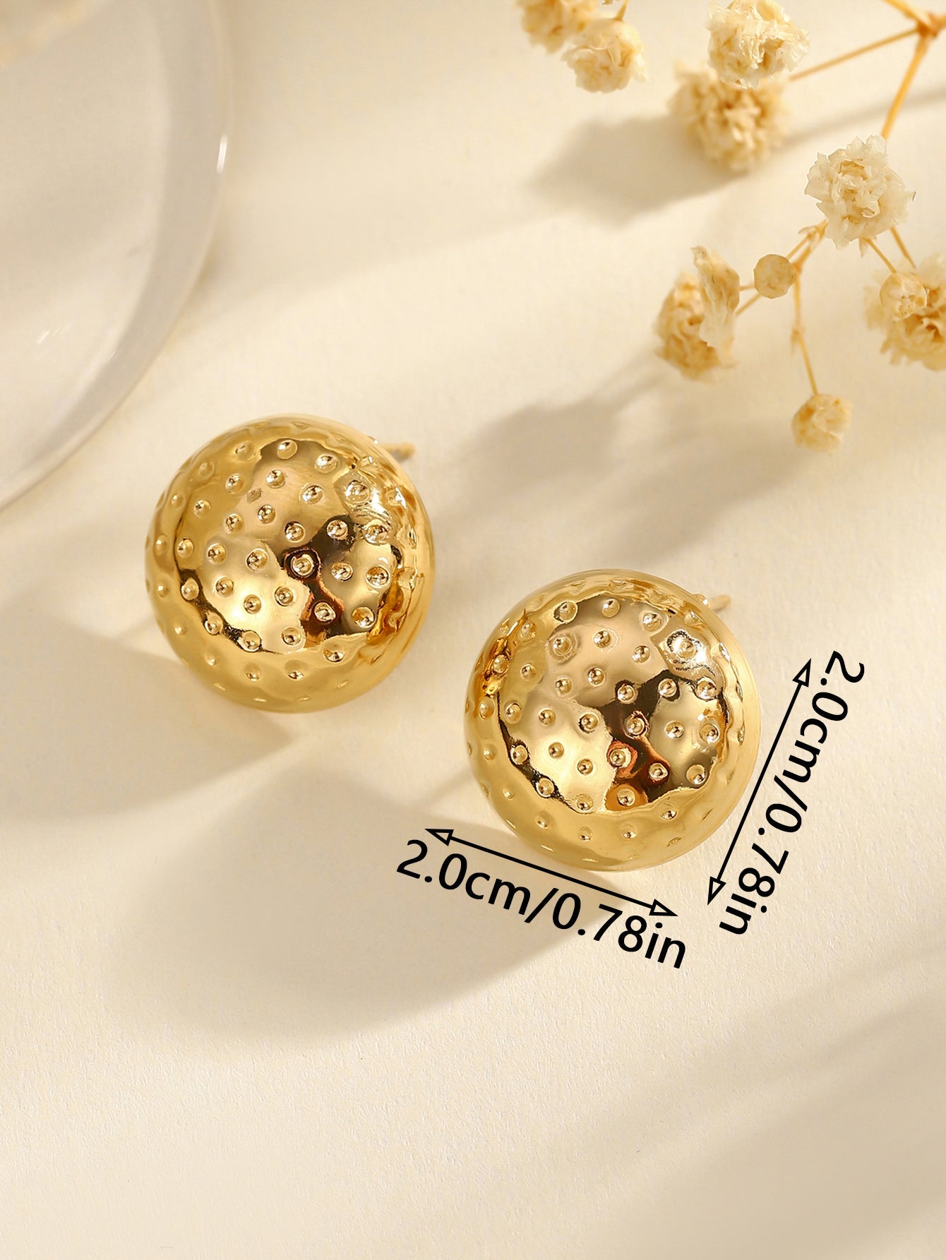 Anti-Tarnish 18K Gold Plated Stainless Steel Dotted Pattern Round Shape Stud Earring
