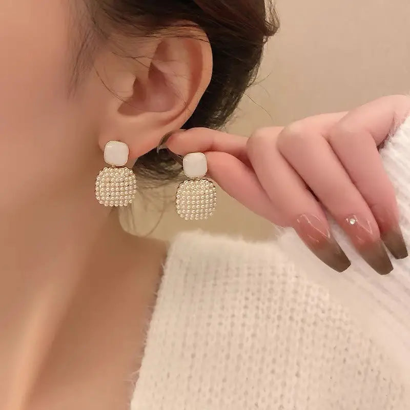 Geometric Pearl Square Drop Earring For Women