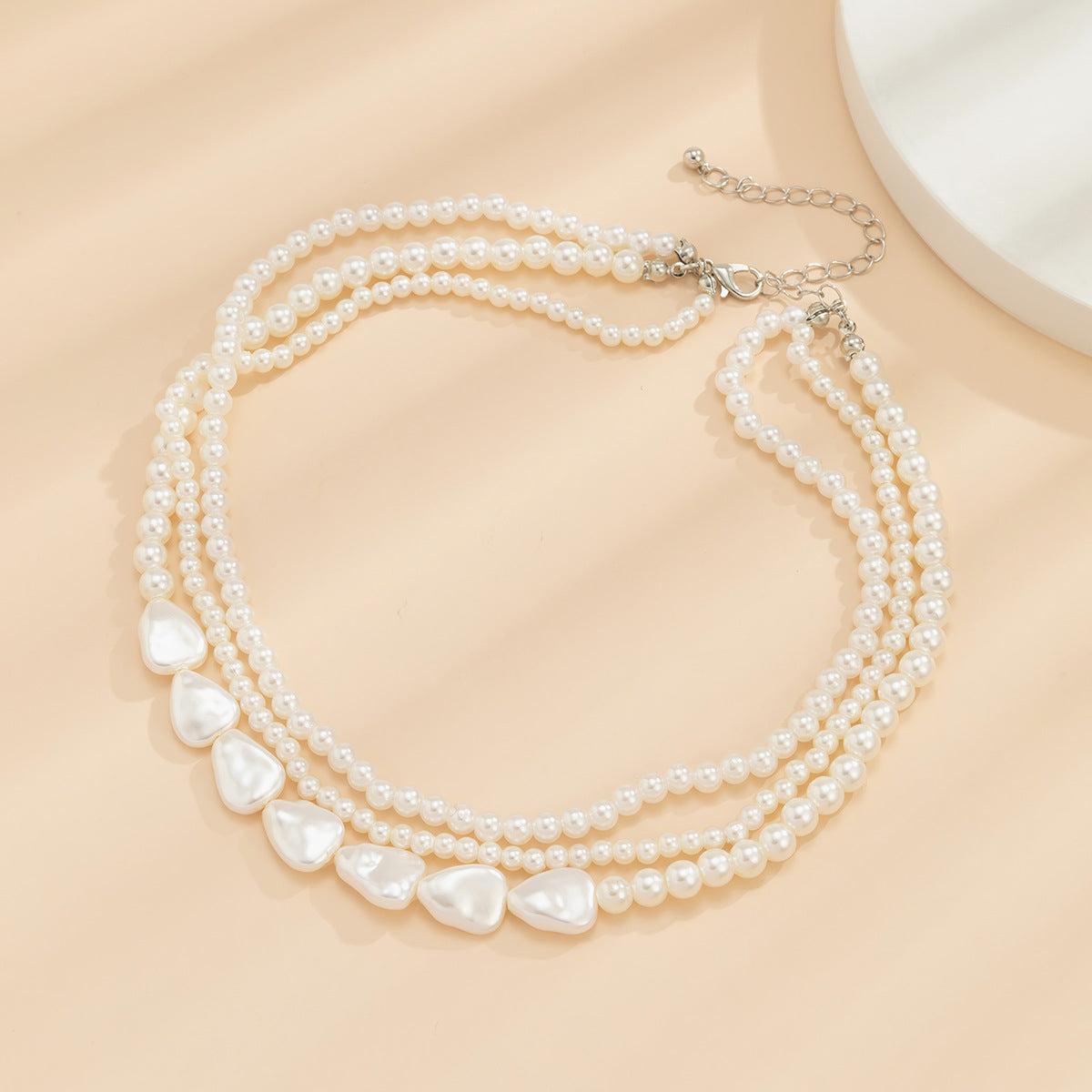 Geometric White Pearl Multi-Layered Short Necklace