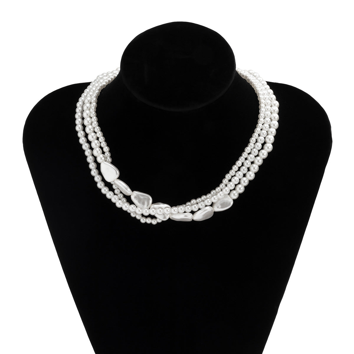 Geometric White Pearl Multi-Layered Short Necklace