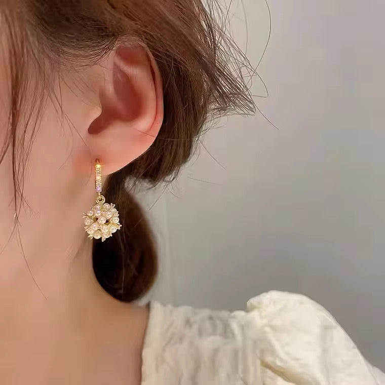 Gold Plated Korean Flower Hoop Pearl Earring