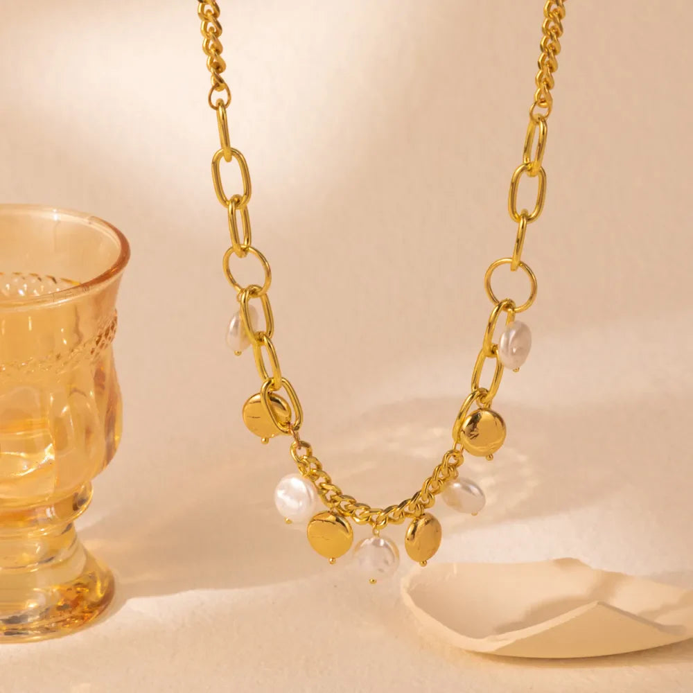 Gold Plated Pearl Drop Duel Color Short Statement Necklace