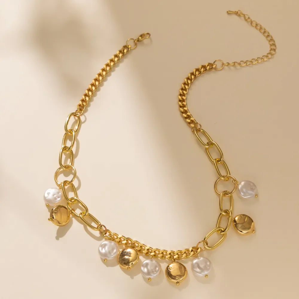 Gold Plated Pearl Drop Duel Color Short Statement Necklace