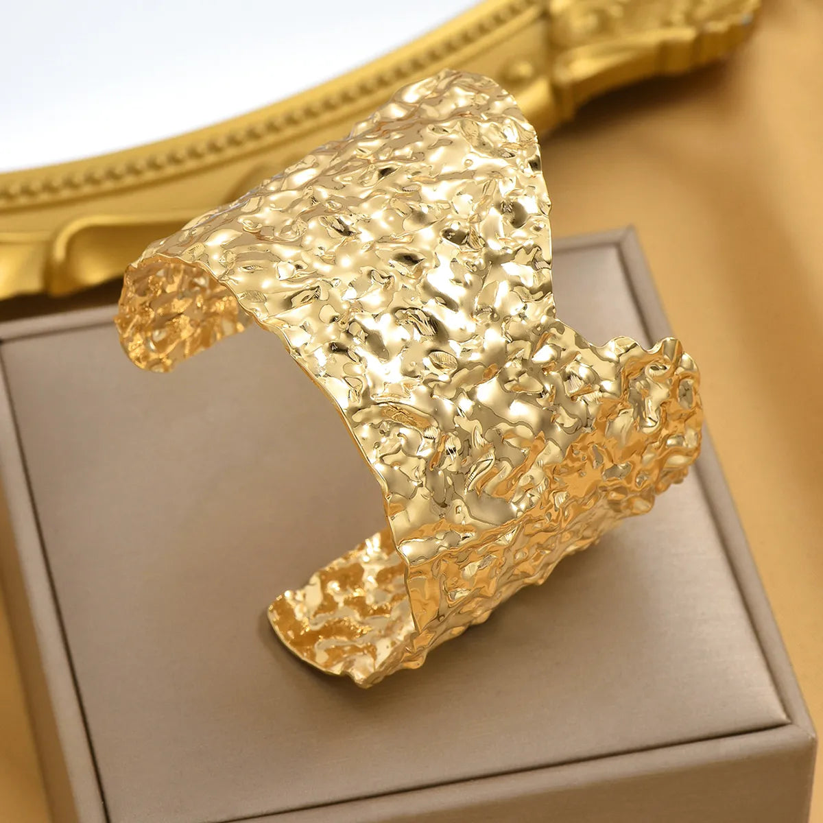 Gold Plated Uneven Texture Metal Warrior Bangle Bracelet