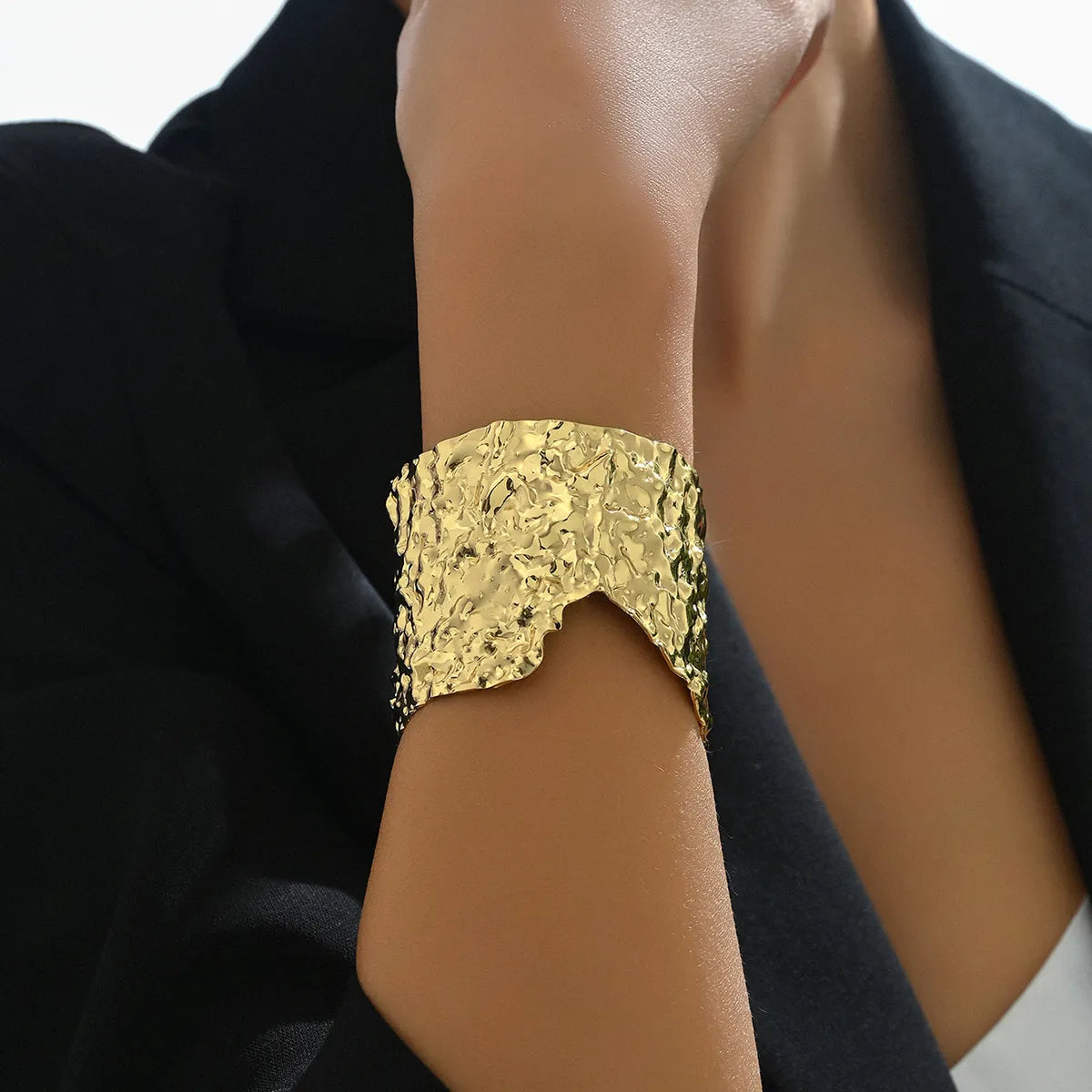 Gold Plated Uneven Texture Metal Warrior Bangle Bracelet