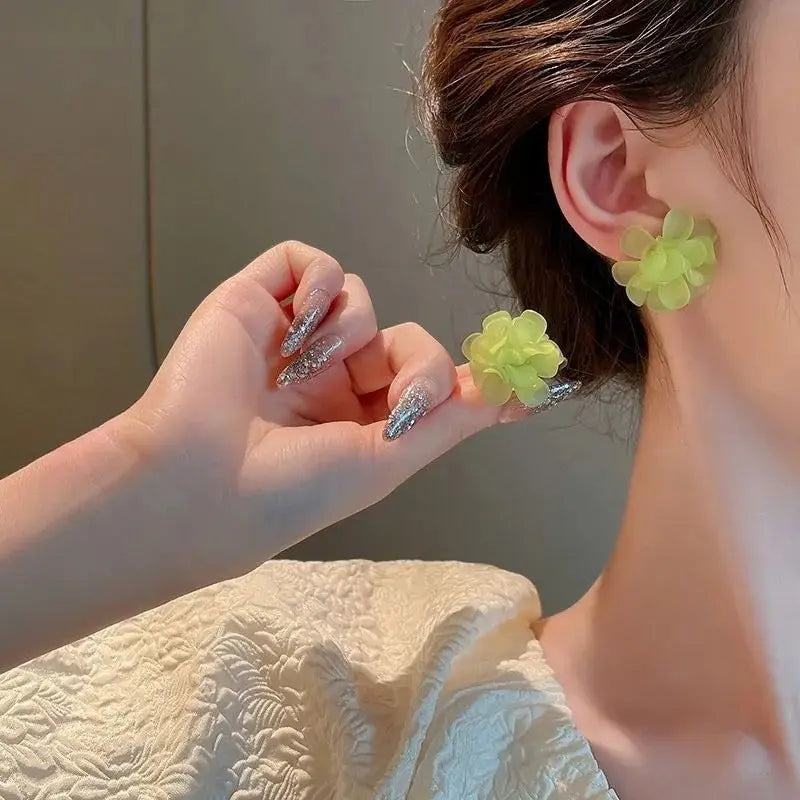 Green Color Chic Acrylic Flower Petal Studs Earring