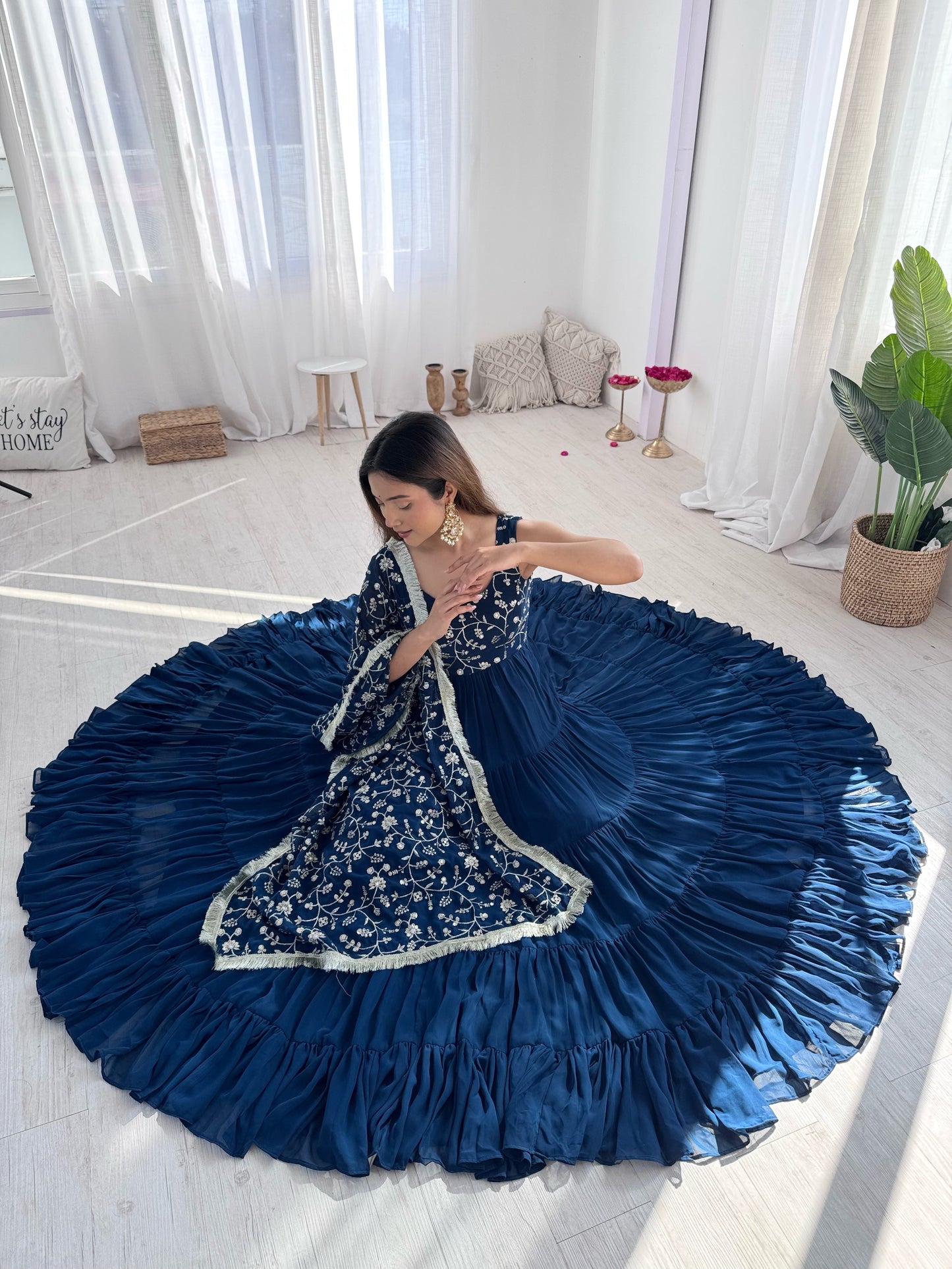 Premium Quality 5 Layers Blue Anarkali Suit Set