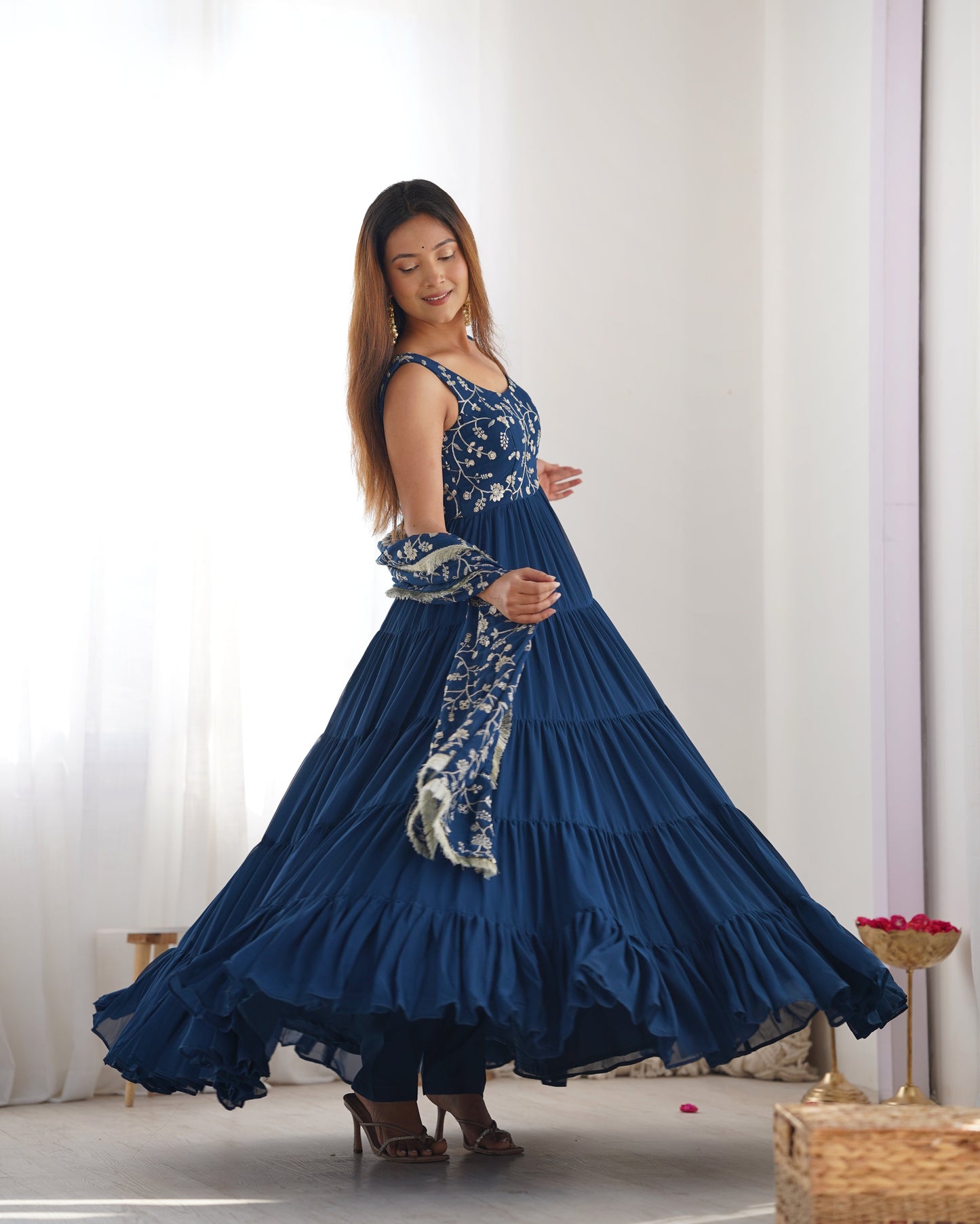 Premium Quality 5 Layers Blue Anarkali Suit Set