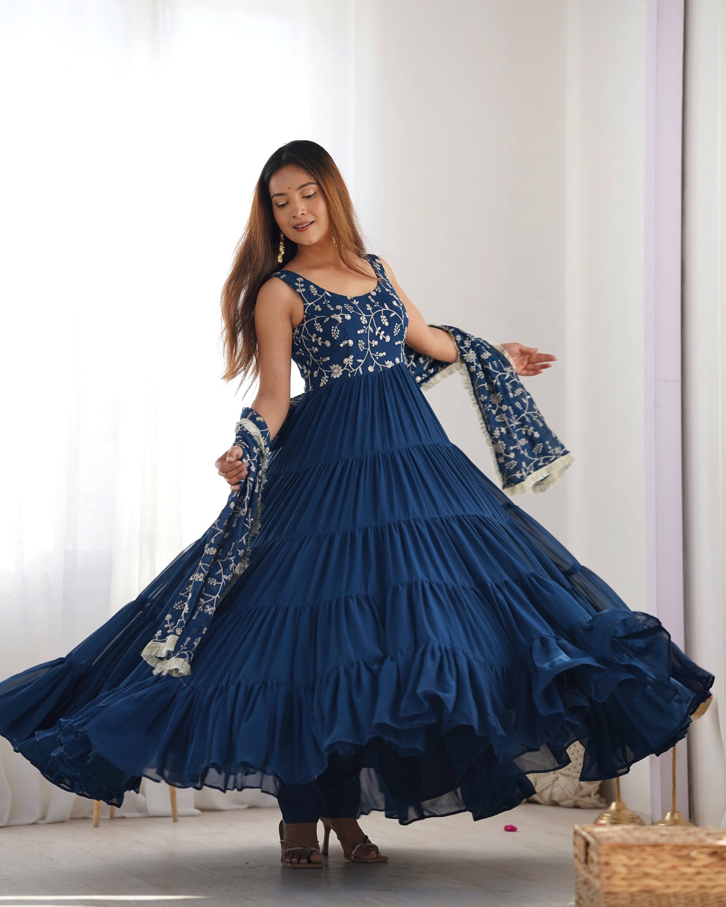 Premium Quality 5 Layers Blue Anarkali Suit Set