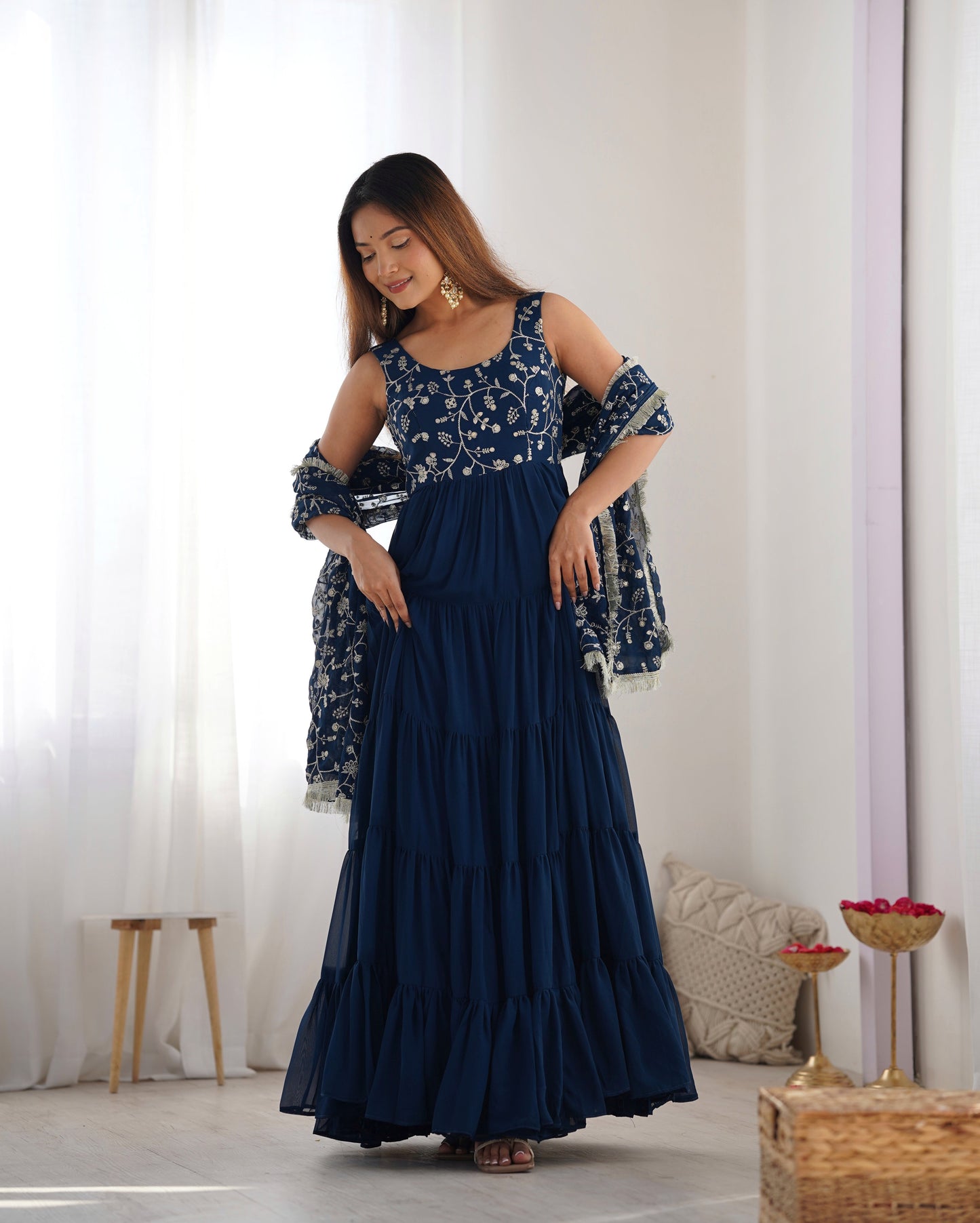 Premium Quality 5 Layers Blue Anarkali Suit Set