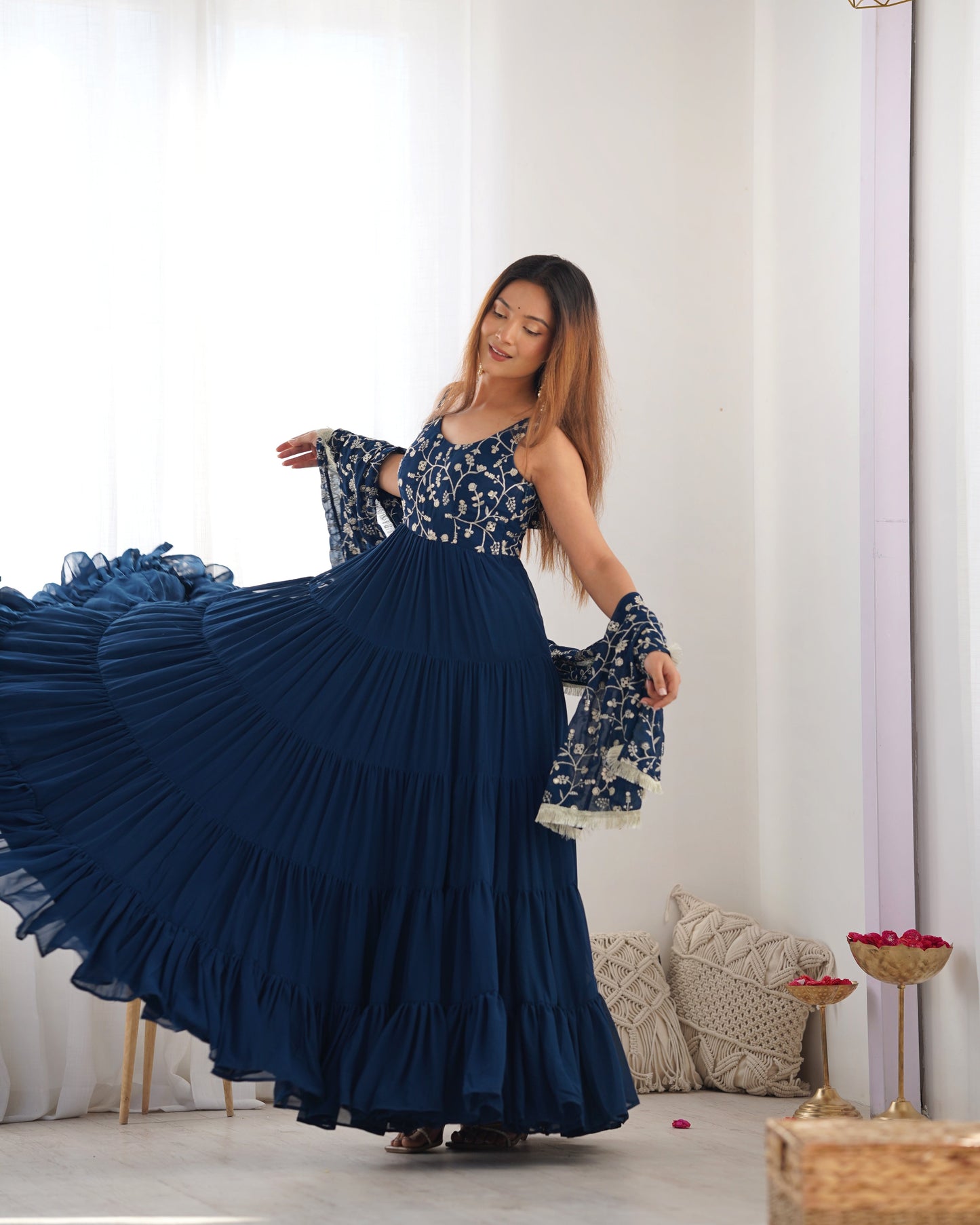 Premium Quality 5 Layers Blue Anarkali Suit Set