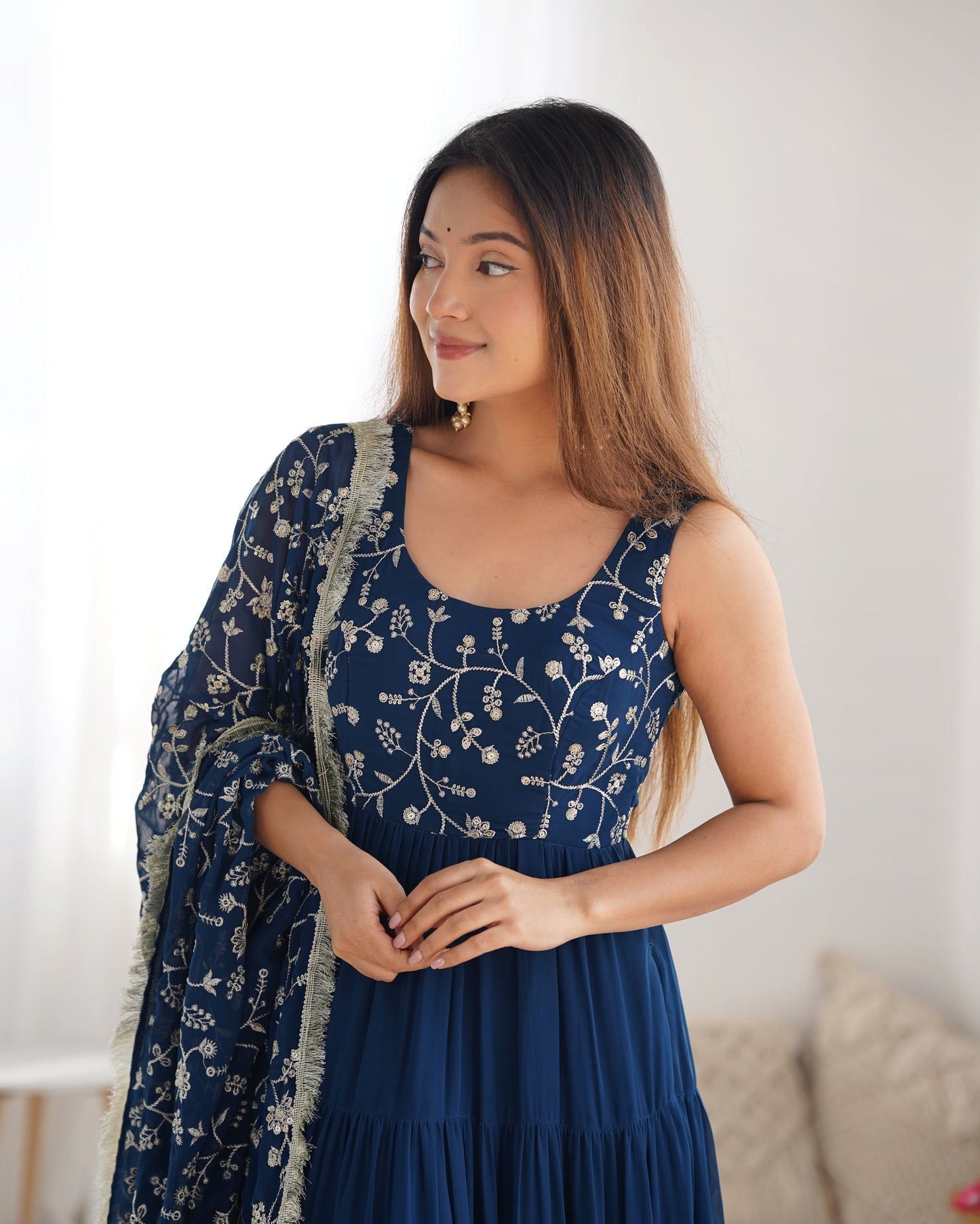 Premium Quality 5 Layers Blue Anarkali Suit Set