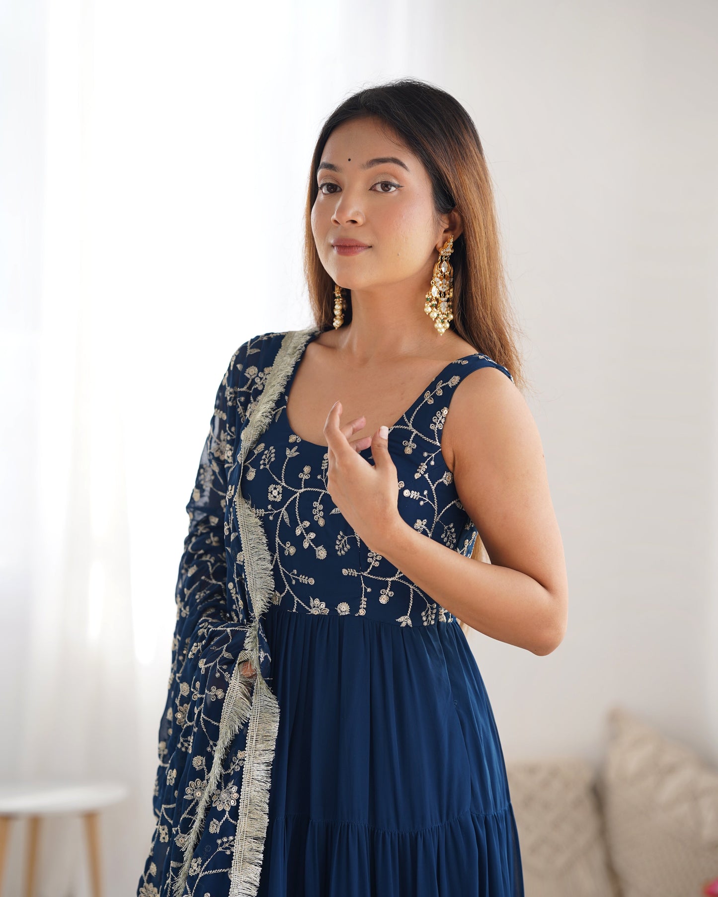 Premium Quality 5 Layers Blue Anarkali Suit Set