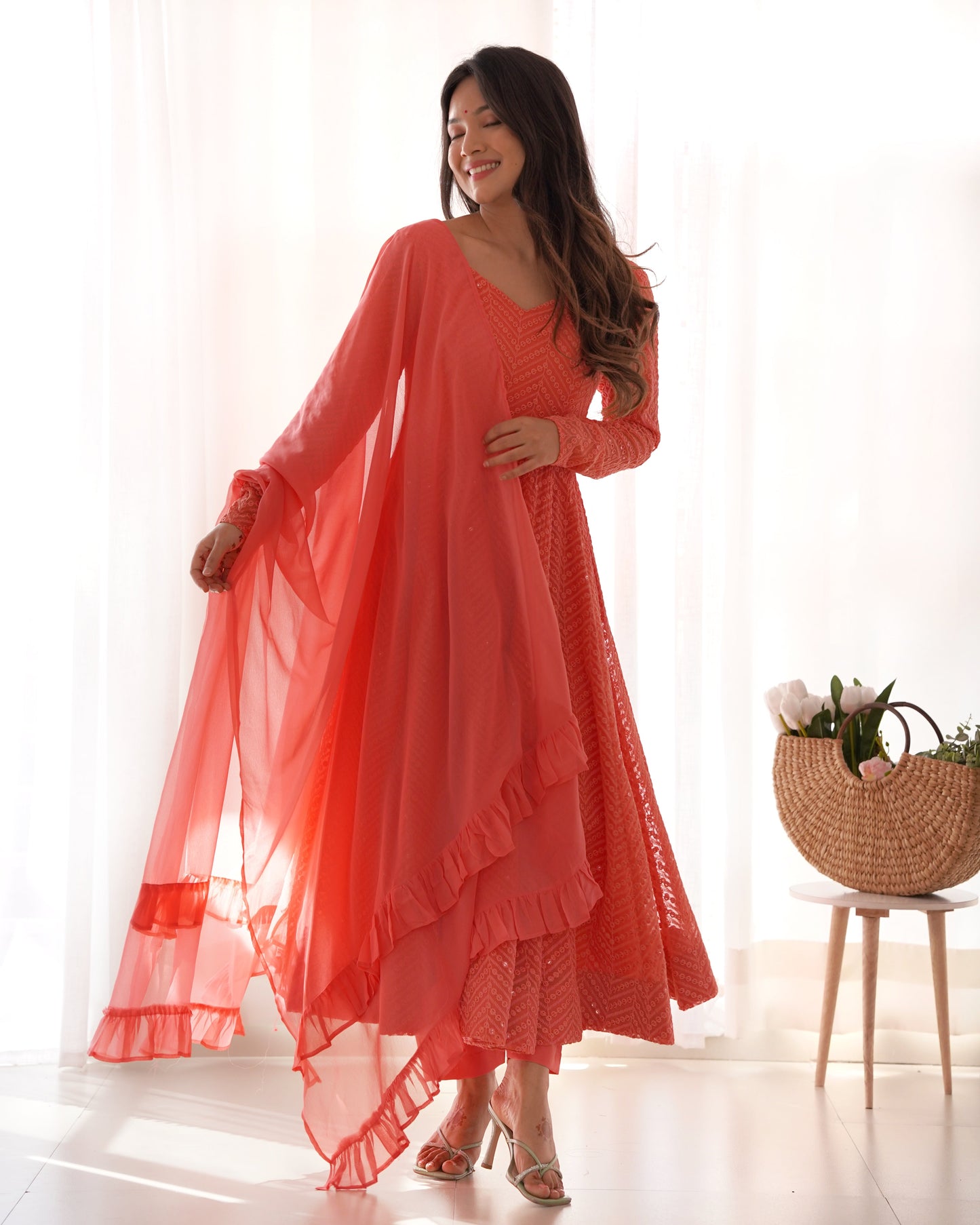 Premium Quality Lukhnowi Peach Suit Set
