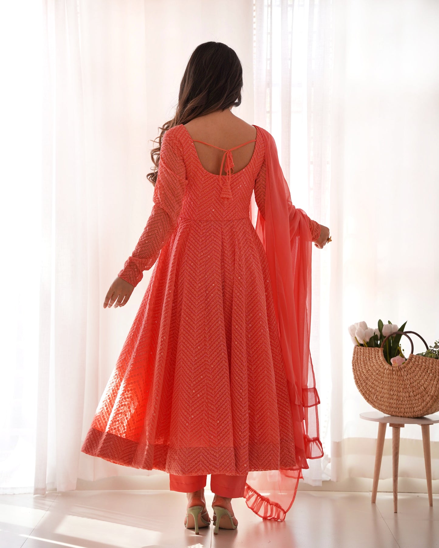 Premium Quality Lukhnowi Peach Suit Set
