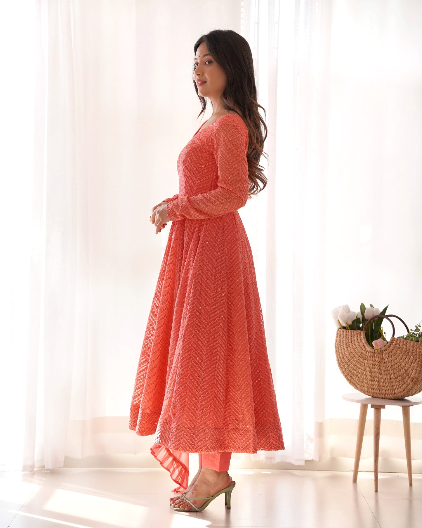 Premium Quality Lukhnowi Peach Suit Set