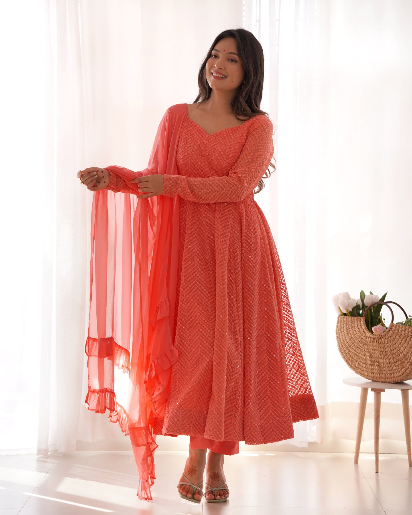Premium Quality Lukhnowi Peach Suit Set