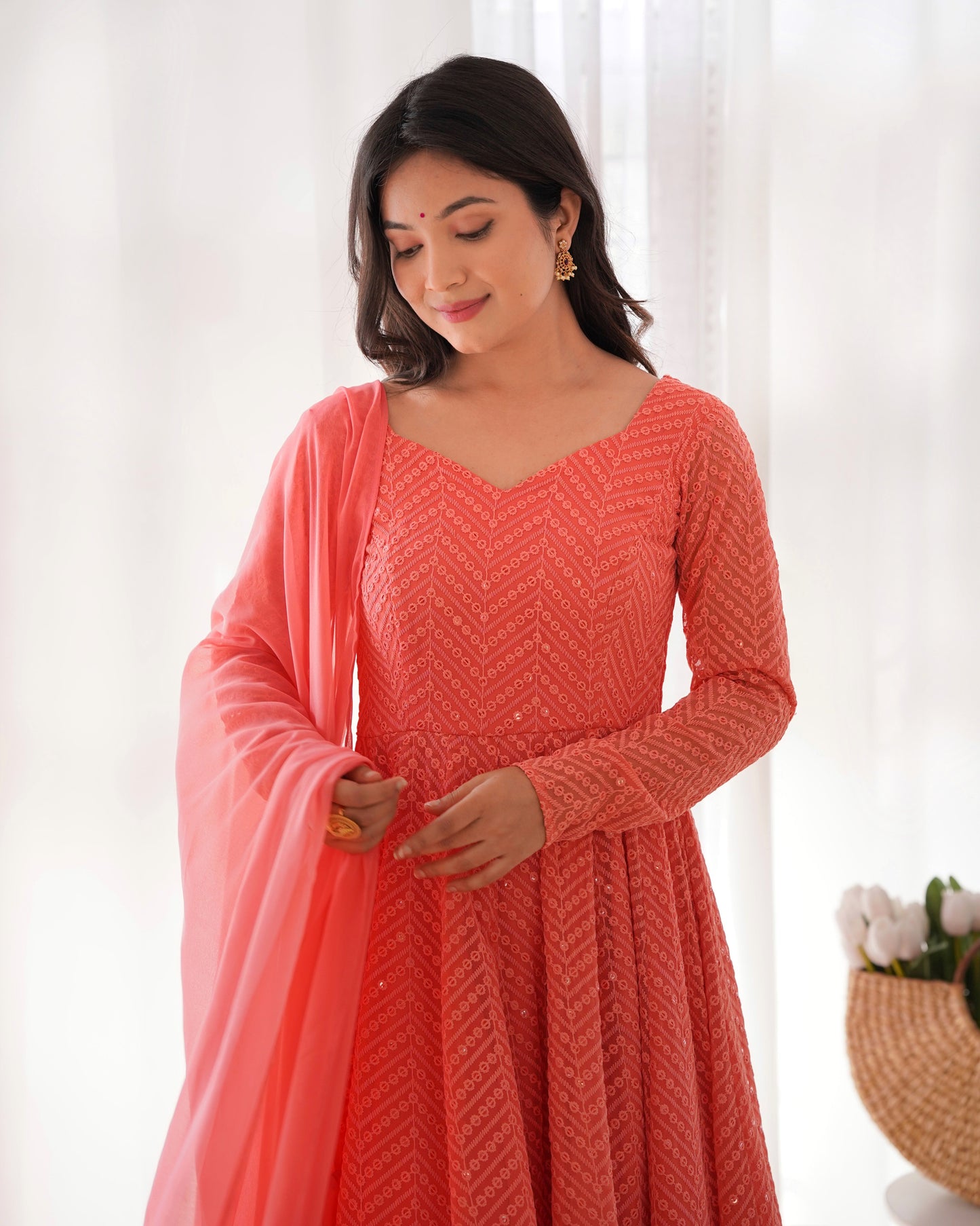 Premium Quality Lukhnowi Peach Suit Set