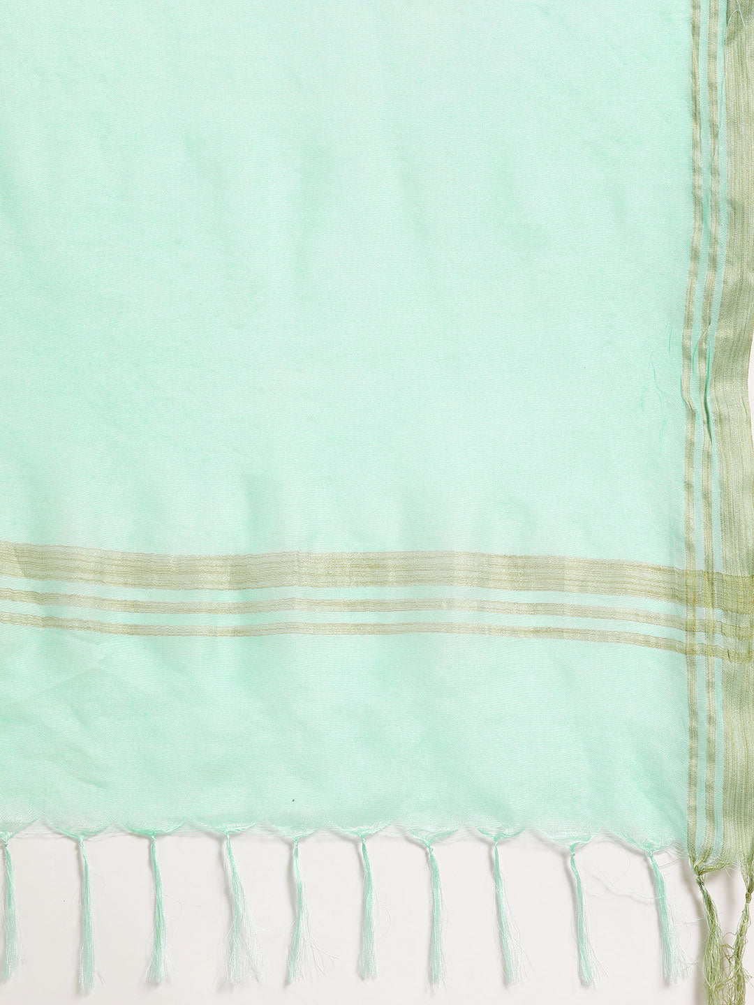 Women Yoke Design Jacquard Kurta with Palazzos & Dupatta