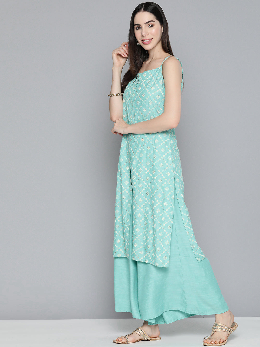 Jompers Printed Blue Kurta Women with Palazzos & With Chikankari Dupatta