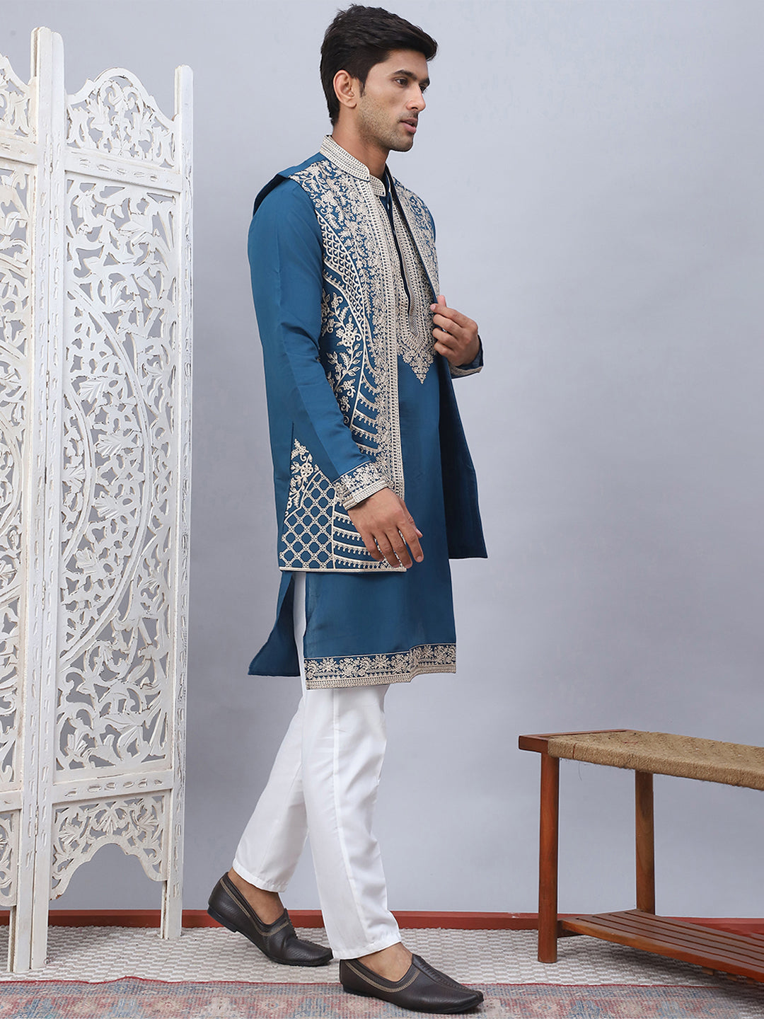 Men's Embroidered Waistcoat and Kurta Pyjama.