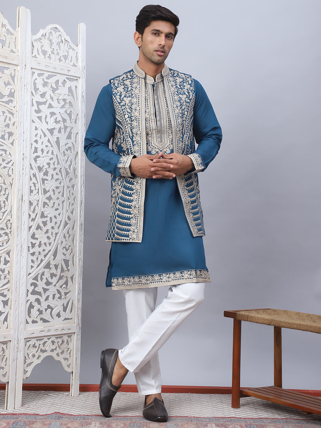 Men's Embroidered Waistcoat and Kurta Pyjama.