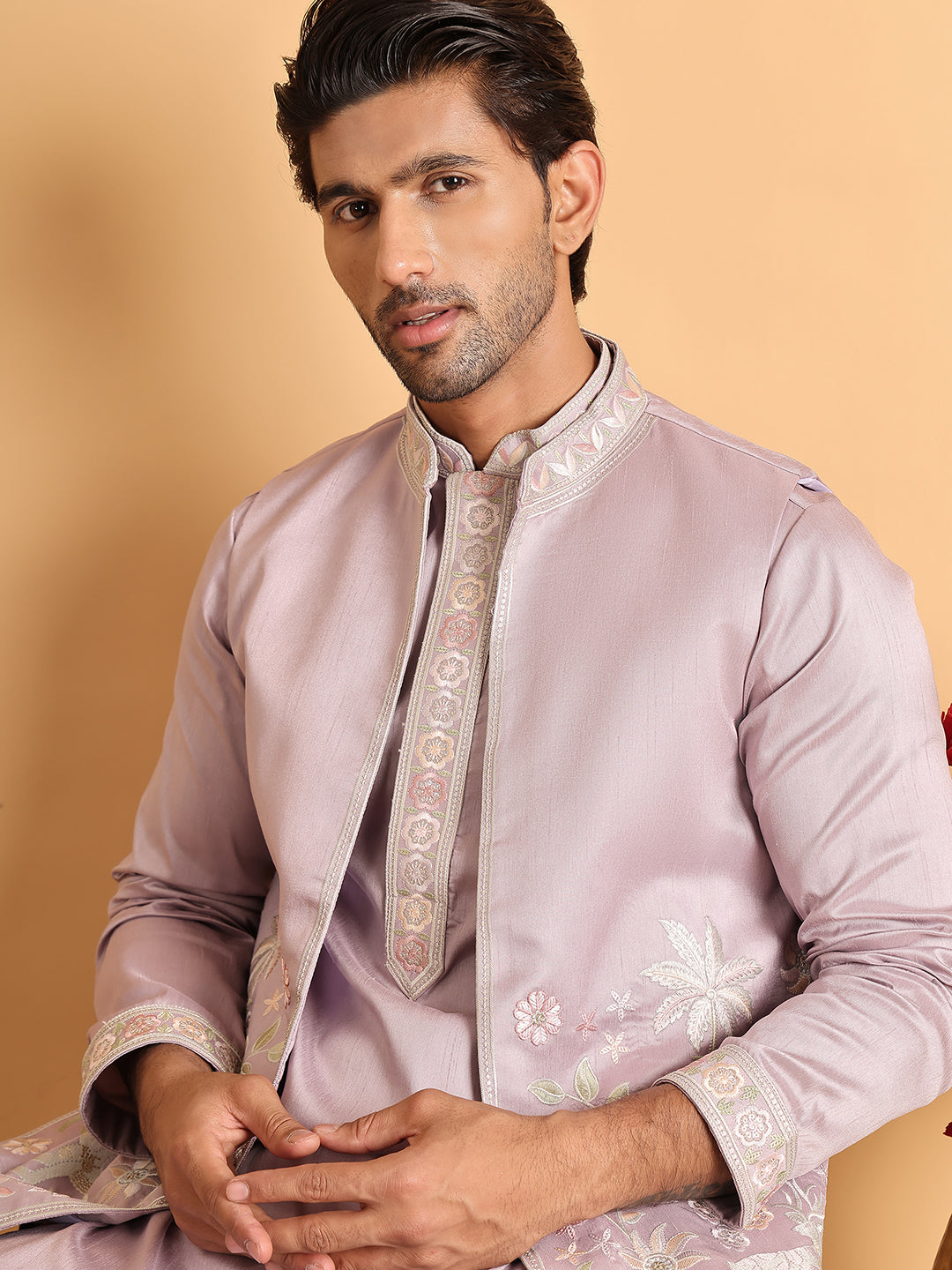 Embroidered Waistcoat and Kurta Pyjama For Men
